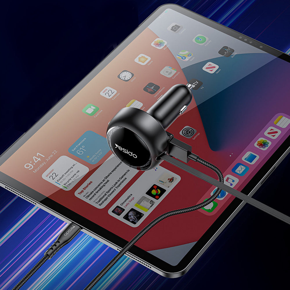 Auto punjač s USB-C / Lightning kabelom Yesido Y61, 53W, 3A, 1 x USB-A, Crni