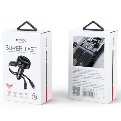 Auto punjač s USB-C / Lightning kabelom Yesido Y61, 53W, 3A, 1 x USB-A, Crni