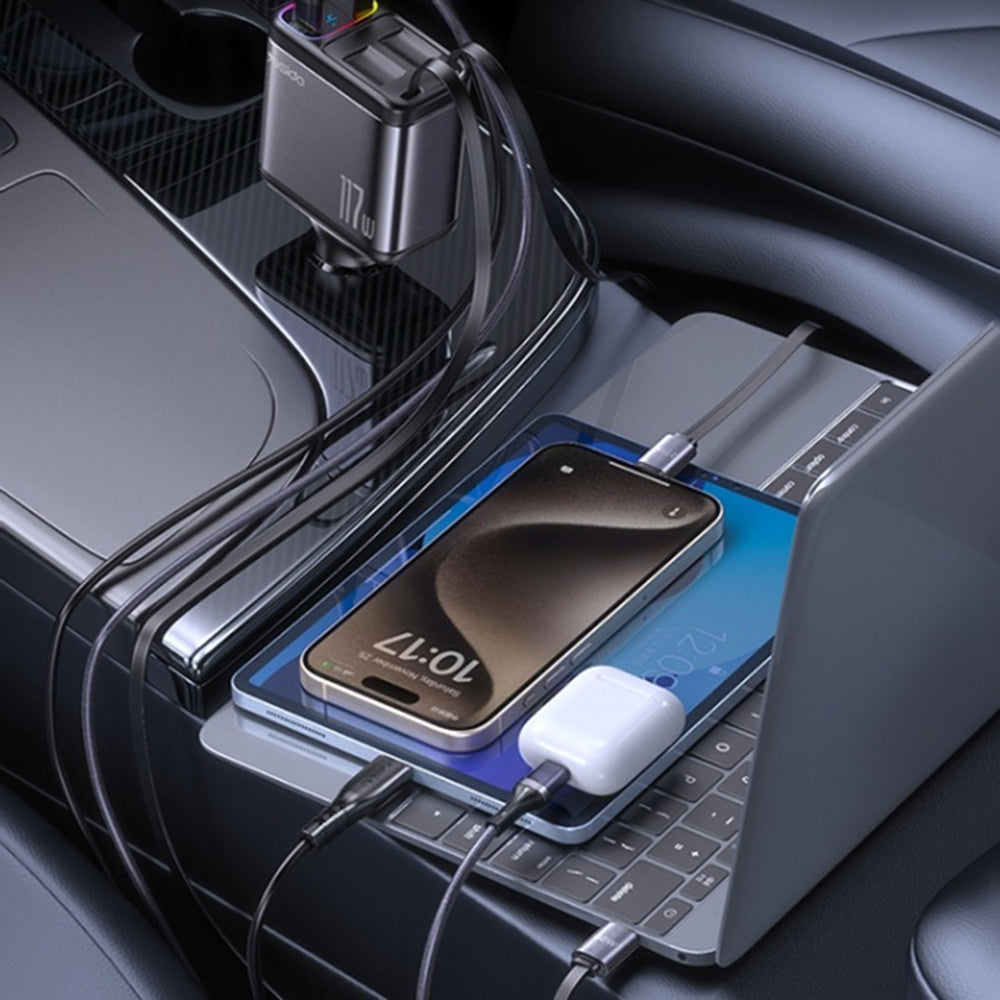 Auto punjač s USB-C / Lightning kabelom Yesido Y63 Display, 117W, 3A, 1 x USB-A - 1 x USB-C, Sivi