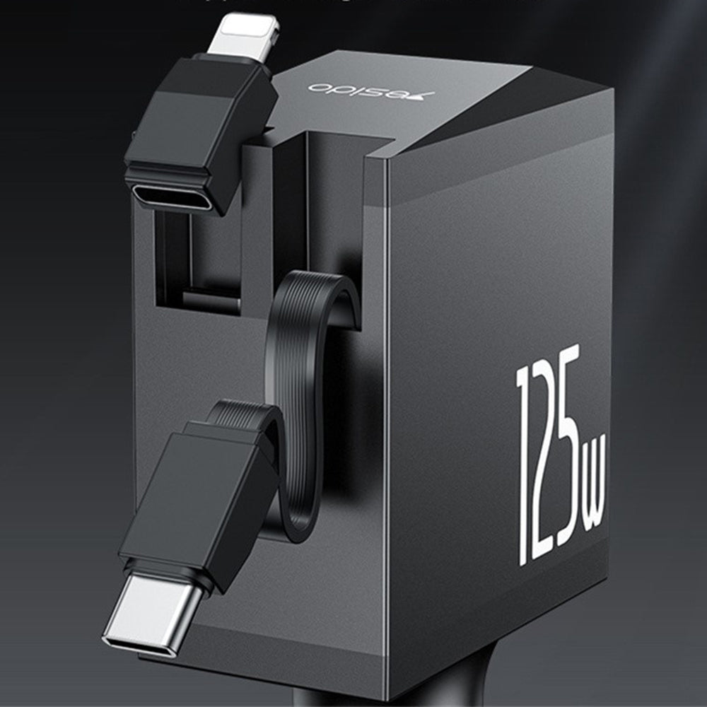 Auto punjač s USB-C / Lightning kabelom Yesido Y71 Display, 125W, 3A, 1 x USB-A - 1 x USB-C, Crni