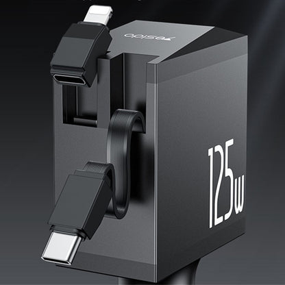 Auto punjač s USB-C / Lightning kabelom Yesido Y71 Display, 125W, 3A, 1 x USB-A - 1 x USB-C, Crni