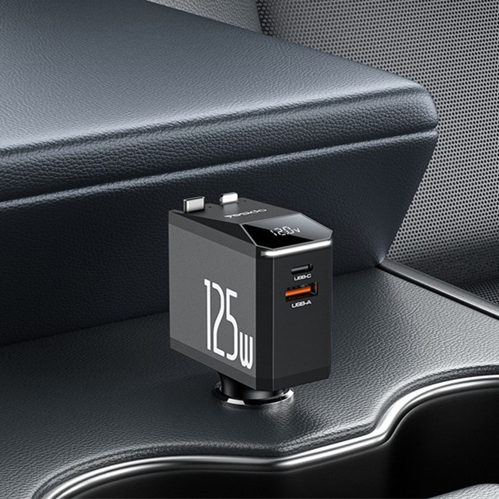 Auto punjač s USB-C / Lightning kabelom Yesido Y71 Display, 125W, 3A, 1 x USB-A - 1 x USB-C, Crni