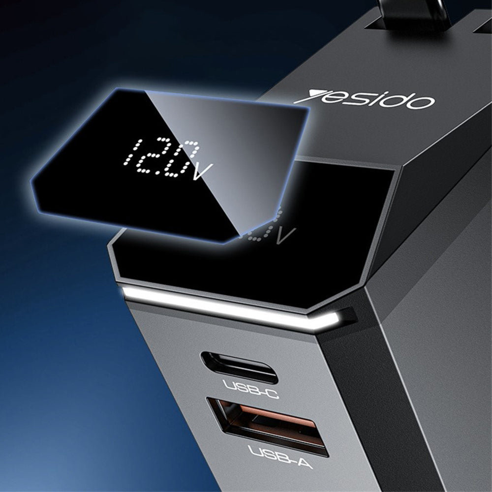 Auto punjač s USB-C / Lightning kabelom Yesido Y71 Display, 125W, 3A, 1 x USB-A - 1 x USB-C, Crni