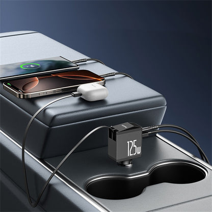 Auto punjač s USB-C / Lightning kabelom Yesido Y71 Display, 125W, 3A, 1 x USB-A - 1 x USB-C, Crni