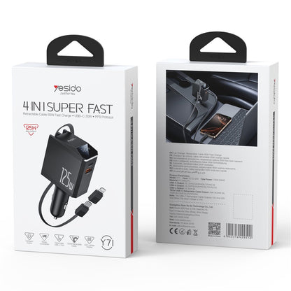 Auto punjač s USB-C / Lightning kabelom Yesido Y71 Display, 125W, 3A, 1 x USB-A - 1 x USB-C, Crni