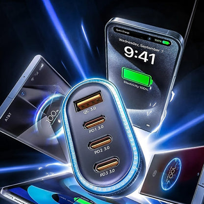 Auto punjač s USB-C kabelom Lisen, 101W, 3.25A, 1 x USB-A - 3 x USB-C, Crni YL0223120021