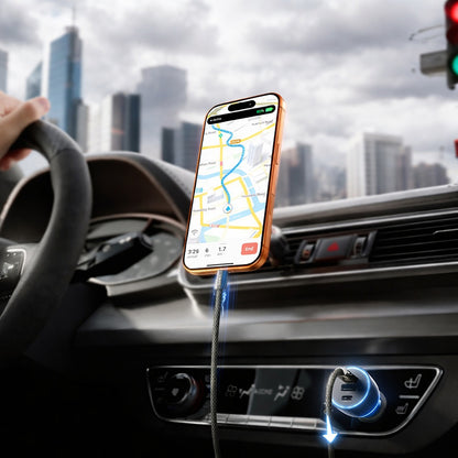 Auto punjač s USB-C kabelom Lisen, 170W, 5A, 1 x USB-A - 2 x USB-C, Crni YL0225060006