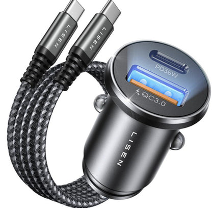 Auto punjač s USB-C kabelom Lisen, 51W, 3A, 1 x USB-A - 1 x USB-C, Tamno plavi YL0223080047