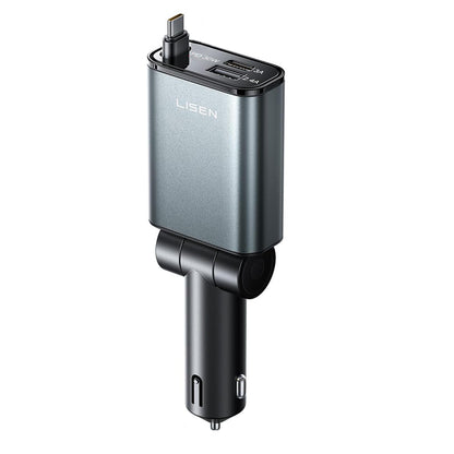 Auto punjač s USB-C kabelom Lisen, 57W, 3A, 1 x USB-A - 1 x USB-C, Crni YL0325010016