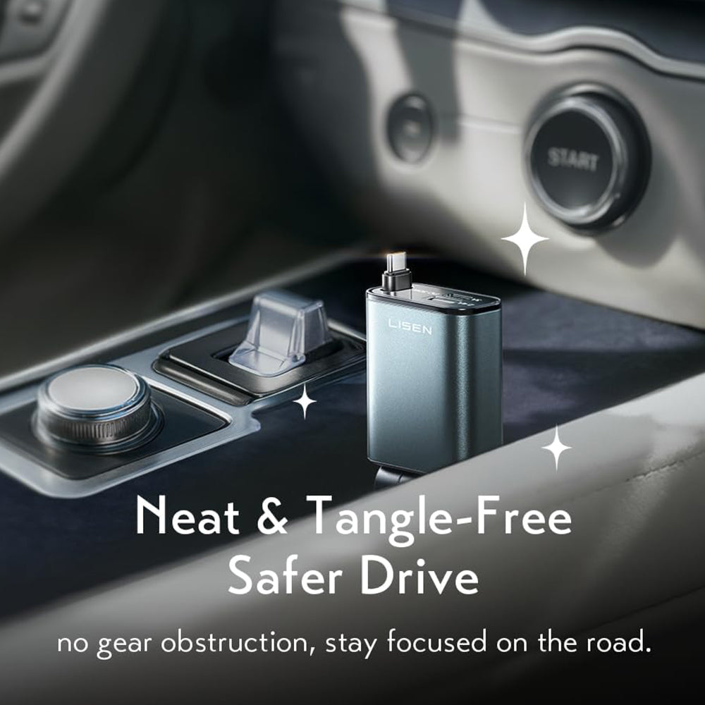 Auto punjač s USB-C kabelom Lisen, 57W, 3A, 1 x USB-A - 1 x USB-C, Crni YL0325010016