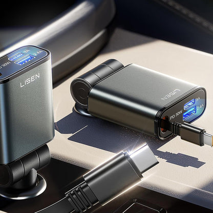 Auto punjač s USB-C kabelom Lisen, 57W, 3A, 1 x USB-A - 1 x USB-C, Crni YL0325010016