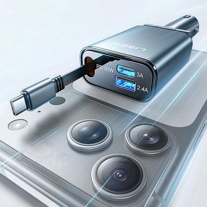 Auto punjač s USB-C kabelom Lisen, 57W, 3A, 1 x USB-A - 1 x USB-C, Crni YL0325010016