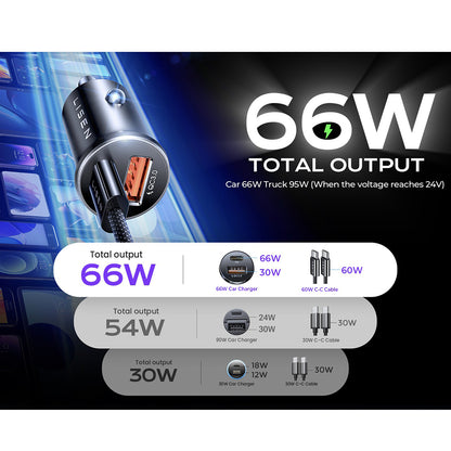 Auto punjač s USB-C kabelom Lisen, 83W, 3.25A, 1 x USB-A - 1 x USB-C, Srebrni YL0223110003