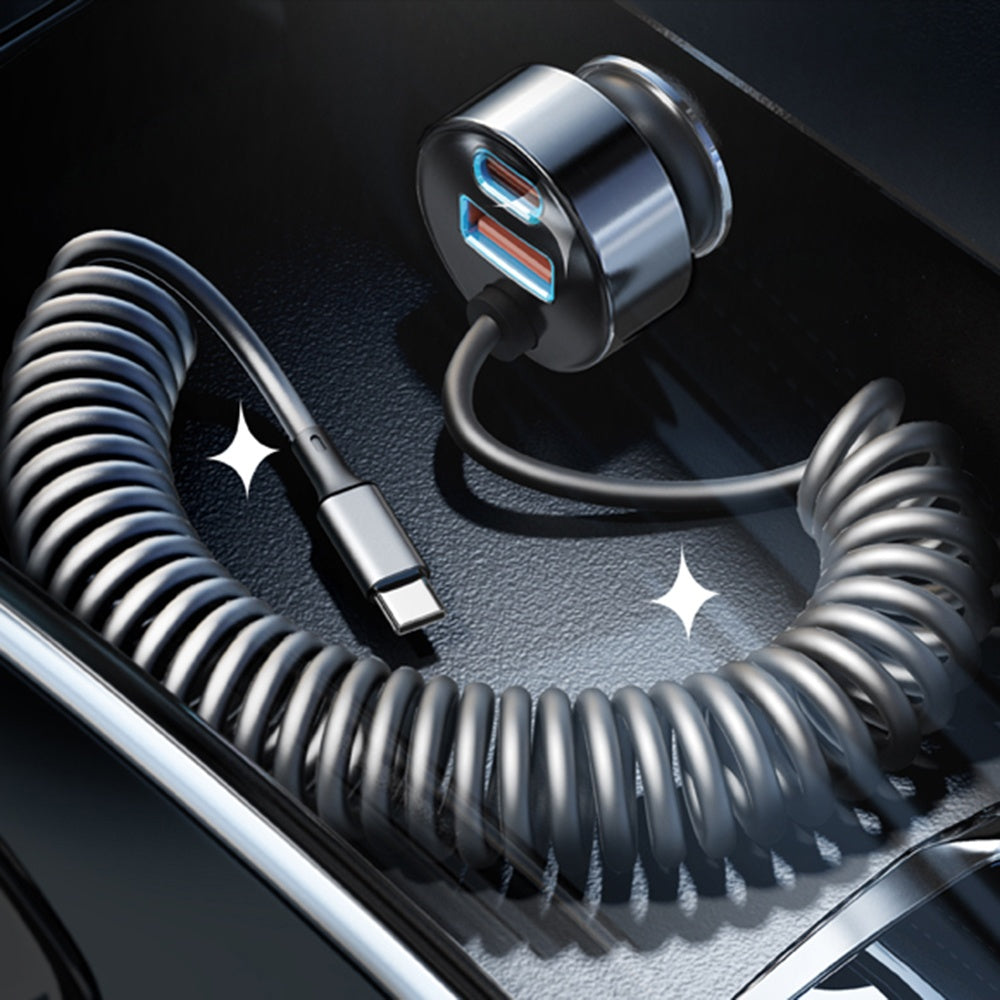 Auto punjač s USB-C kabelom Lisen, 90W, 3A, 1 x USB-A - 1 x USB-C, Crni YL0223120020