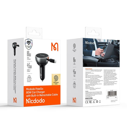 Auto punjač s USB-C kabelom McDodo CC-4850, 80W, 3A, 1 x USB-A - 1 x USB-C, Crni