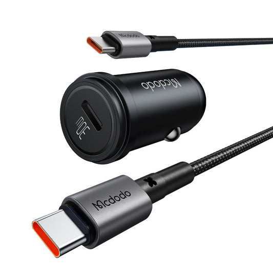Auto punjač s USB-C kabelom McDodo CC-7493 Obsidian, 30W, 3A, 1 x USB-C, Crni