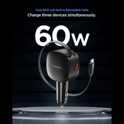 Auto punjač s USB-C kabelom Spigen EV603BT Essential, 60W, 3A, 1 x USB-A - 1 x USB-C, Crni ACP10515