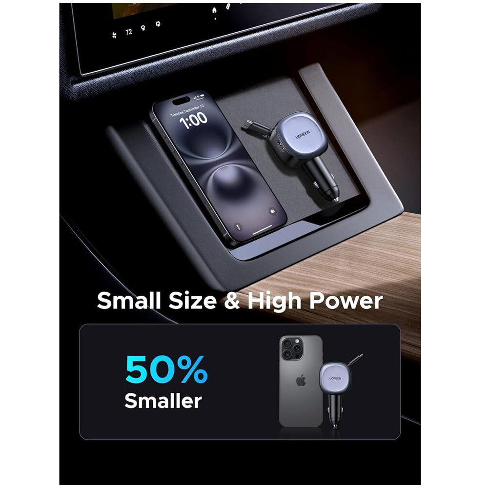 Auto punjač s USB-C kabelom UGREEN EC601, 75W, 3A, 1 x USB-A - 1 x USB-C, Sivi