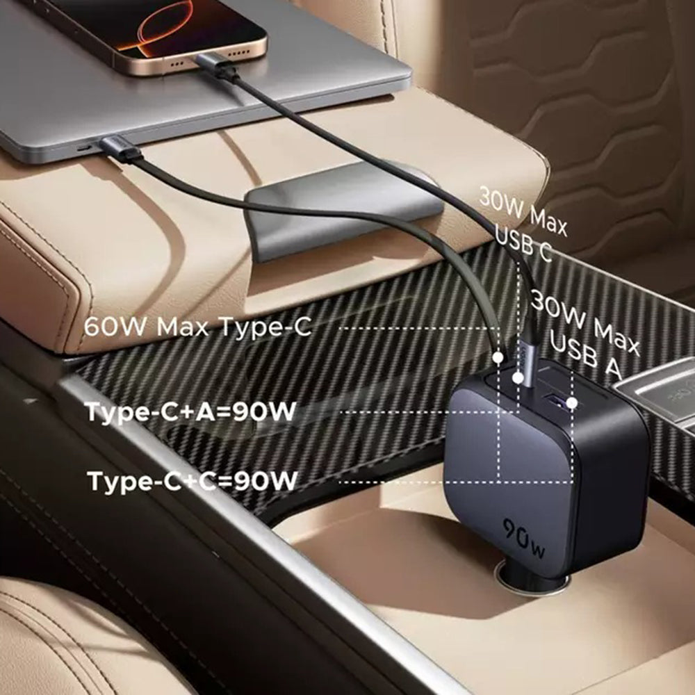 Auto punjač s USB-C kabelom UGREEN EC603, 90W, 3A, 1 x USB-A - 1 x USB-C, Sivi