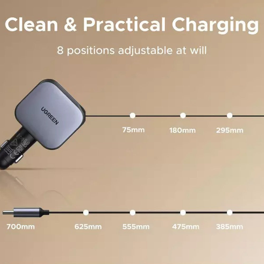 Auto punjač s USB-C kabelom UGREEN EC603, 90W, 3A, 1 x USB-A - 1 x USB-C, Sivi