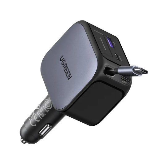 Auto punjač s USB-C kabelom UGREEN EC604 (55910B) Nexode, 145W, 1 x USB-A - 2 x USB-C, Crni