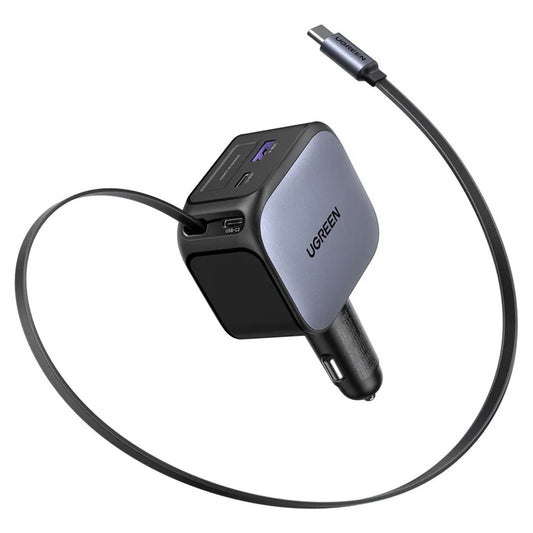 Auto punjač s USB-C kabelom UGREEN EC604 (55910B) Nexode, 145W, 1 x USB-A - 2 x USB-C, Crni