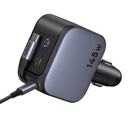 Auto punjač s USB-C kabelom UGREEN EC604 (55910B) Nexode, 145W, 1 x USB-A - 2 x USB-C, Crni
