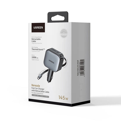 Auto punjač s USB-C kabelom UGREEN EC604 (55910B) Nexode, 145W, 1 x USB-A - 2 x USB-C, Crni