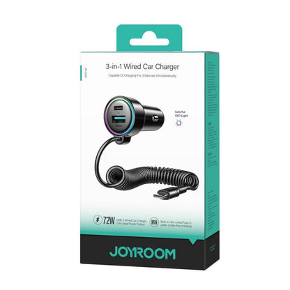 Auto punjač s USB-C kabelom Joyroom JR-CL07, 90W, 3A, 1 x USB-A - 1 x USB-C, Crni