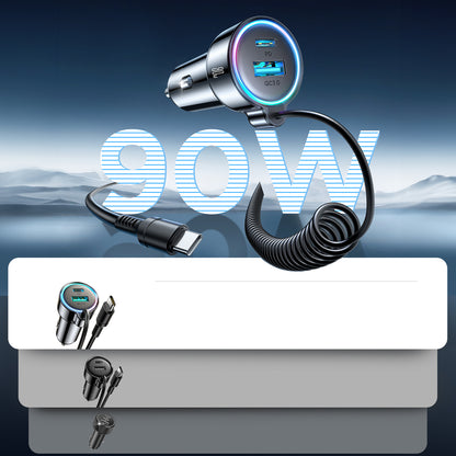 Auto punjač s USB-C kabelom Joyroom JR-CL07, 90W, 3A, 1 x USB-A - 1 x USB-C, Crni