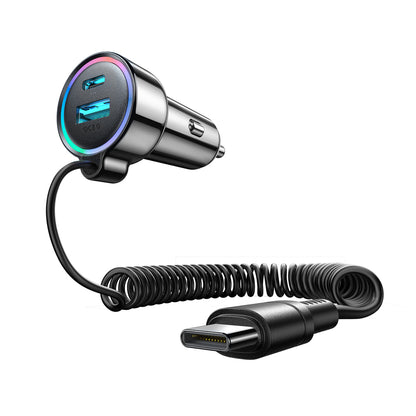 Auto punjač s USB-C kabelom Joyroom JR-CL07, 90W, 3A, 1 x USB-A - 1 x USB-C, Crni