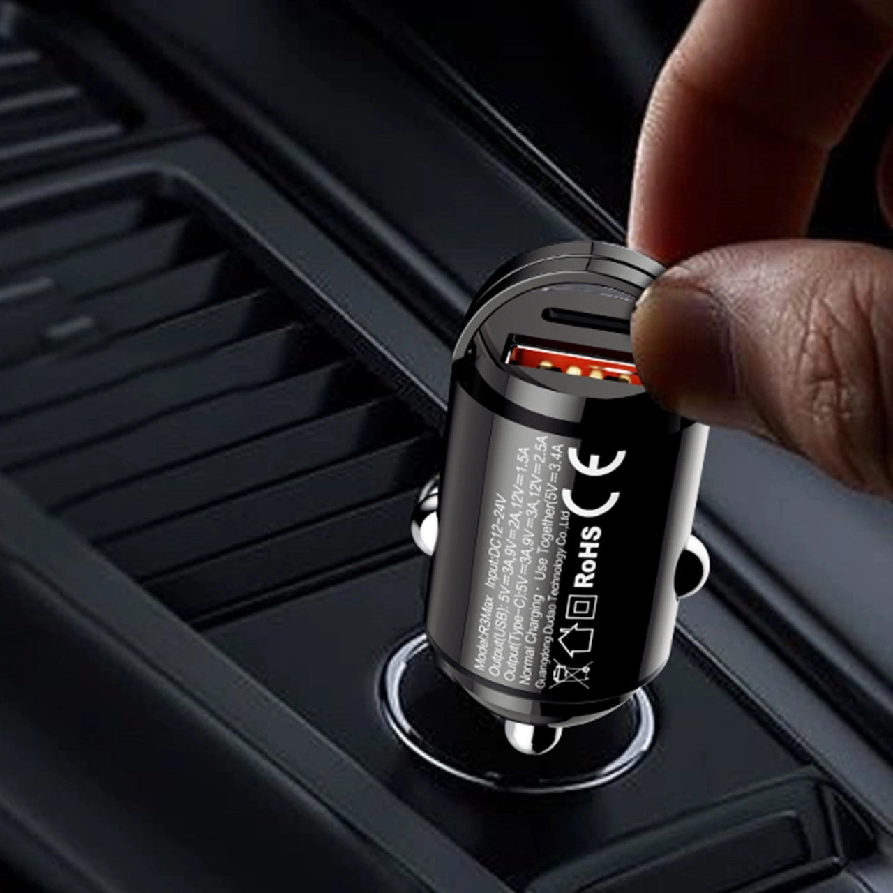 Auto punjač Dudao R3MAX, 48W, 3A, 1 x USB-A - 1 x USB-C, Crni