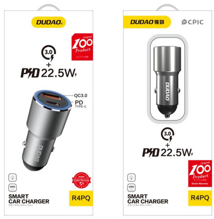 Auto punjač Dudao R4PQ NM, 22.5W, 3A, 1 x USB-A - 1 x USB-C, Siva