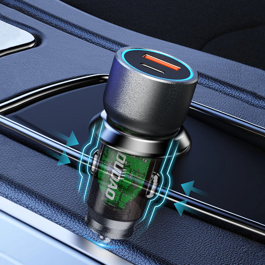 Auto punjač Dudao R4T, 30W, 3A, 1 x USB-A - 1 x USB-C, Sivi