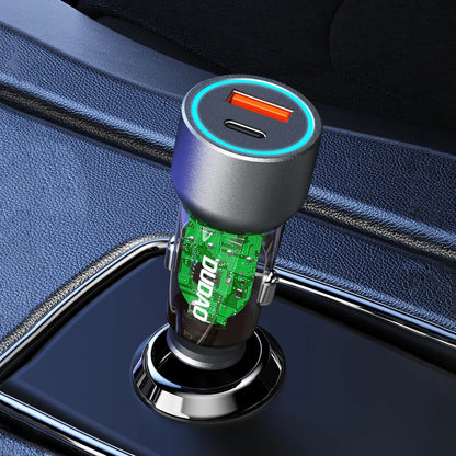 Auto punjač Dudao R4T, 30W, 3A, 1 x USB-A - 1 x USB-C, Sivi