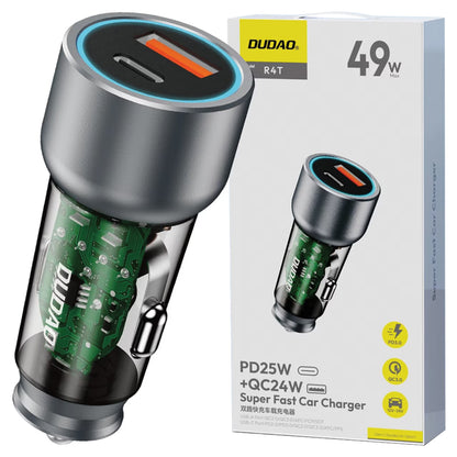 Auto punjač Dudao R4T, 30W, 3A, 1 x USB-A - 1 x USB-C, Sivi