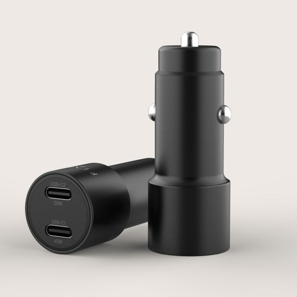 Auto punjač Fixed, 65W, 3A, 2 x USB-C, Crni