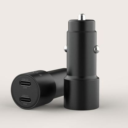Auto punjač Fixed, 65W, 3A, 2 x USB-C, Crni