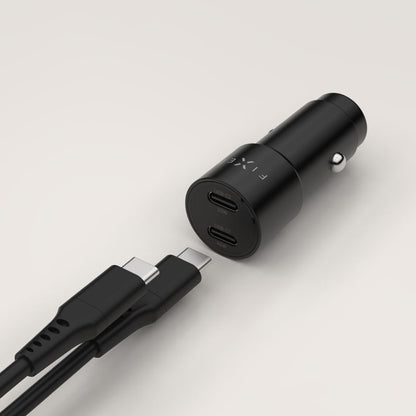 Auto punjač Fixed, 65W, 3A, 2 x USB-C, Crni