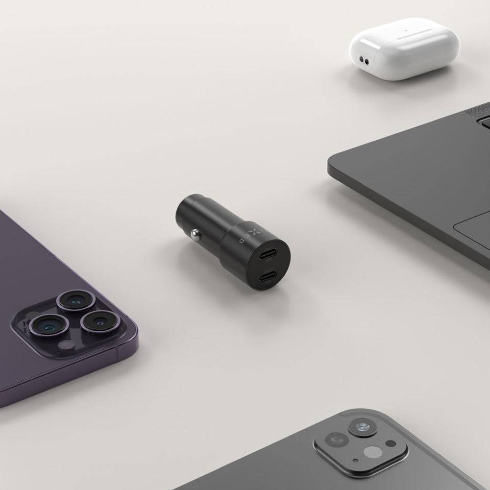 Auto punjač Fixed, 65W, 3A, 2 x USB-C, Crni