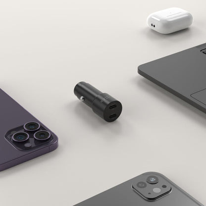 Auto punjač Fixed, 65W, 3A, 2 x USB-C, Crni