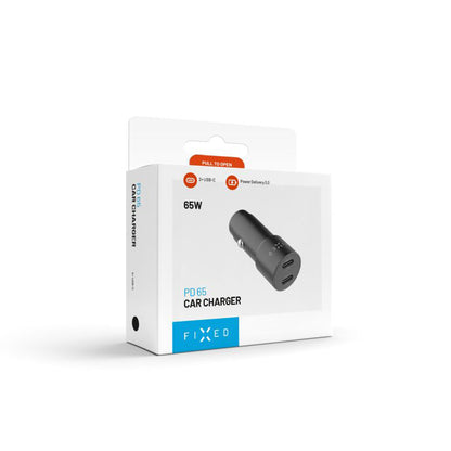 Auto punjač Fixed, 65W, 3A, 2 x USB-C, Crni