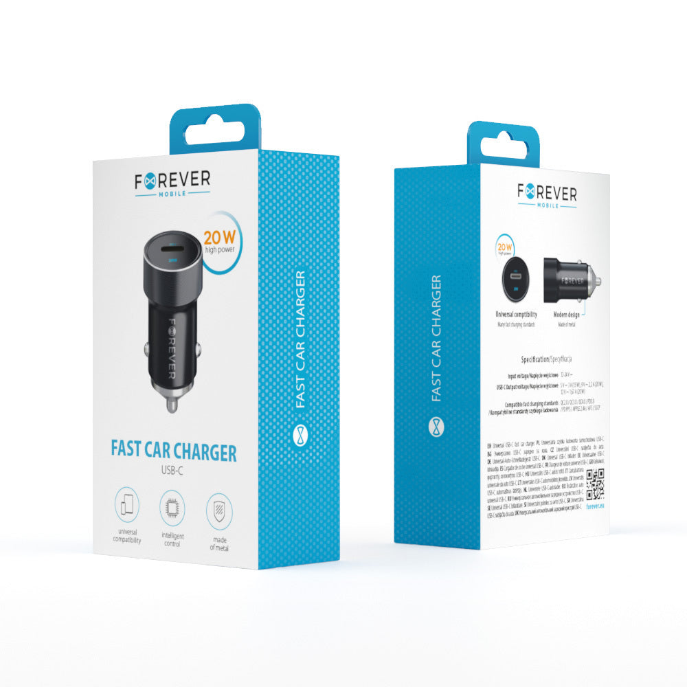 Auto punjač Forever CC-06, 20W, 3A, 1 x USB-C, Crni