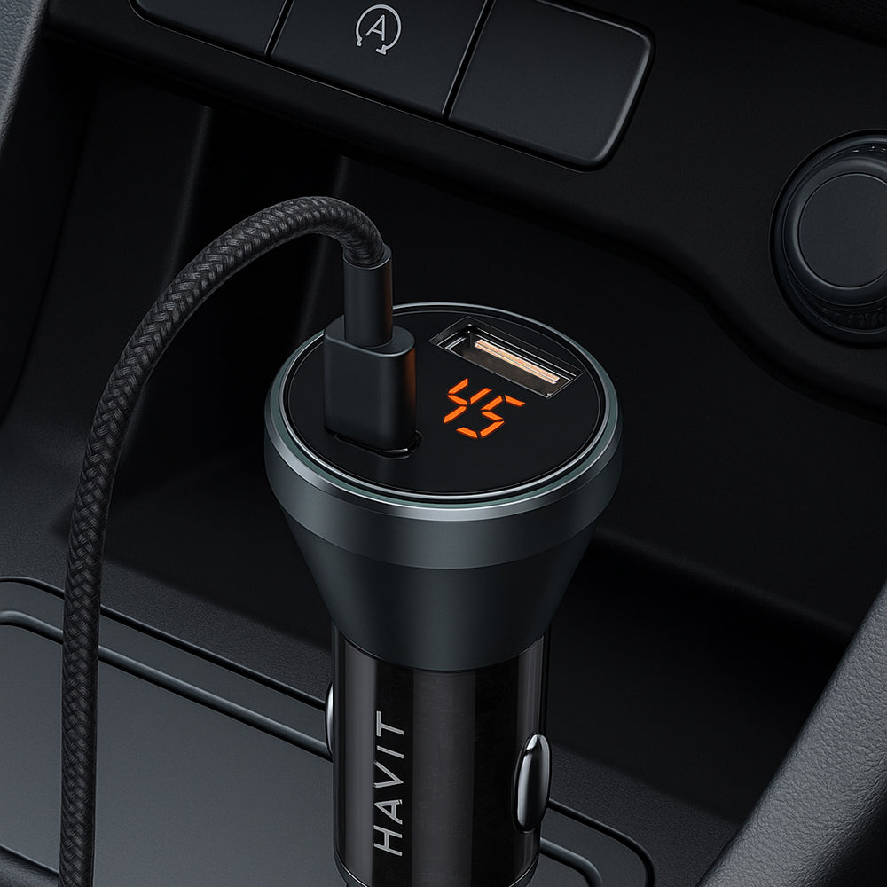 Auto punjač HAVIT CC2017, 45W, 3A, 1 x USB-A - 1 x USB-C, Crno Plavi