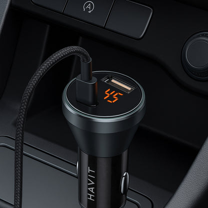 Auto punjač HAVIT CC2017, 45W, 3A, 1 x USB-A - 1 x USB-C, Crno Plavi
