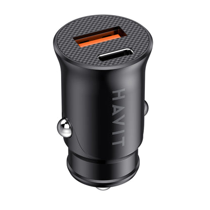 Auto punjač HAVIT CC2022, 20W, 3A, 1 x USB-A - 1 x USB-C, Crni