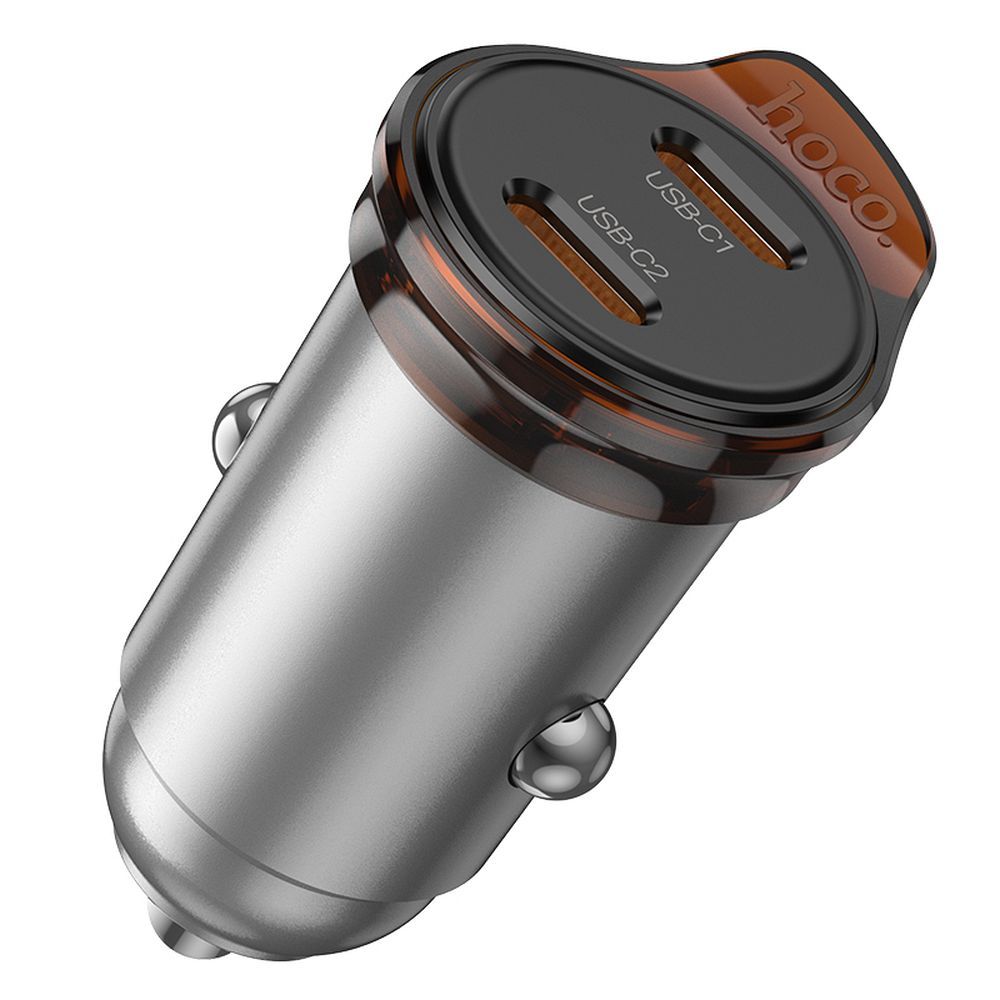Auto punjač HOCO NZ16B, 45W, 3A, 2 x USB-C, Sivi