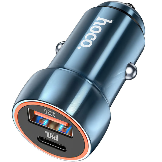 Auto punjač HOCO Z46A, 20W, 3A, 1 x USB-A - 1 x USB-C, Plavi