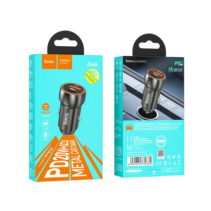 Auto punjač HOCO Z46A, 20W, 3A, 1 x USB-A - 1 x USB-C, Sivi