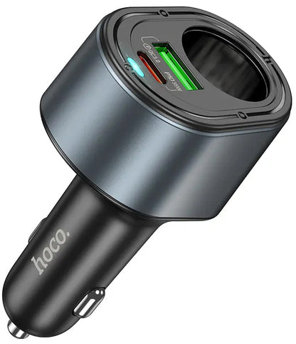 Auto punjač HOCO Z56, 35W, 3A, 1 x USB-A - 1 x USB-C - 1 x Produžetak upaljača, Crni